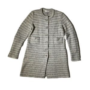 Amina Rubinacci Long Sweater Cardigan Gray Tweed Cashmere Blend Size‎ 46